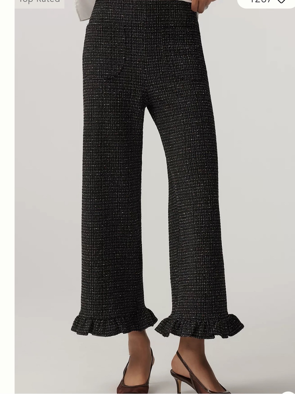 ANTHROPOLOGIE Maeve Colette Cropped Tweed Ruffle Hem Pants In Black
